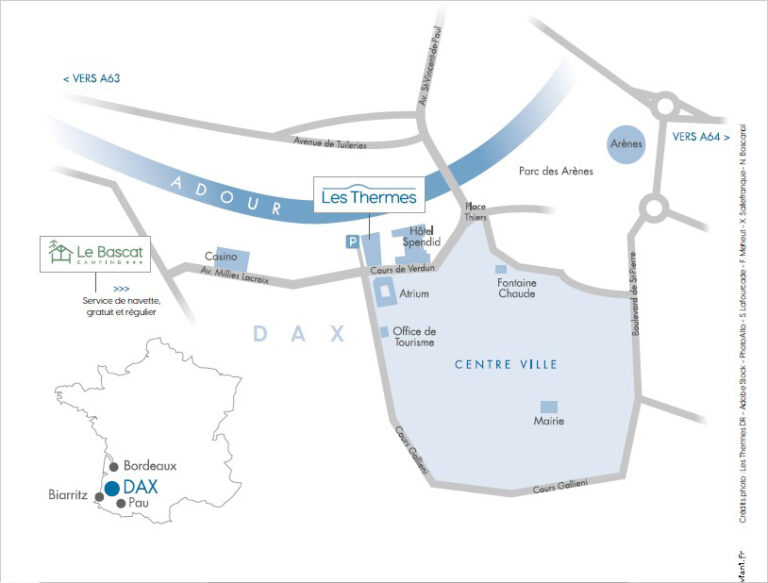 plan de localisation etablissement les thermes à dax et le bascat